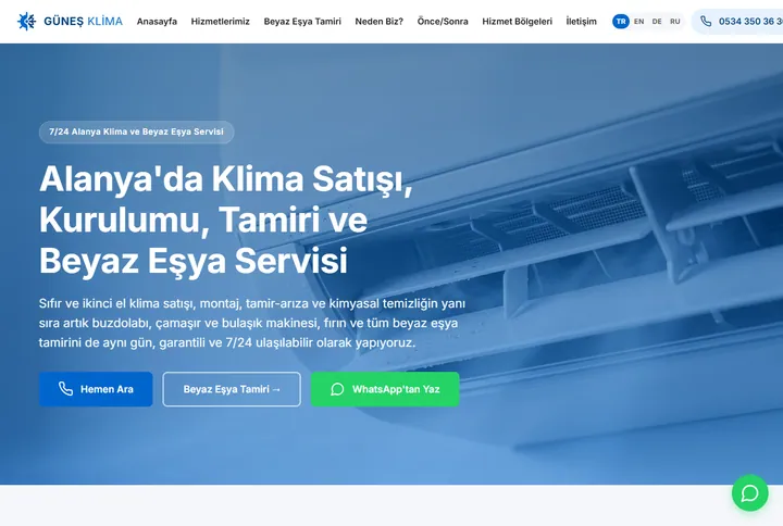 Alanya Klima Temizliği sitesinin gerçek ekran görüntüsü